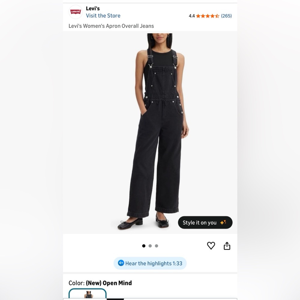 Levi's Black Denim Apron-Front Women's Overalls